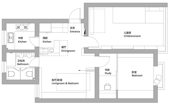 一個月打造68㎡六口之家！客廳可兼臥室和餐廳，還有超大中西廚房，這設(shè)計絕了！